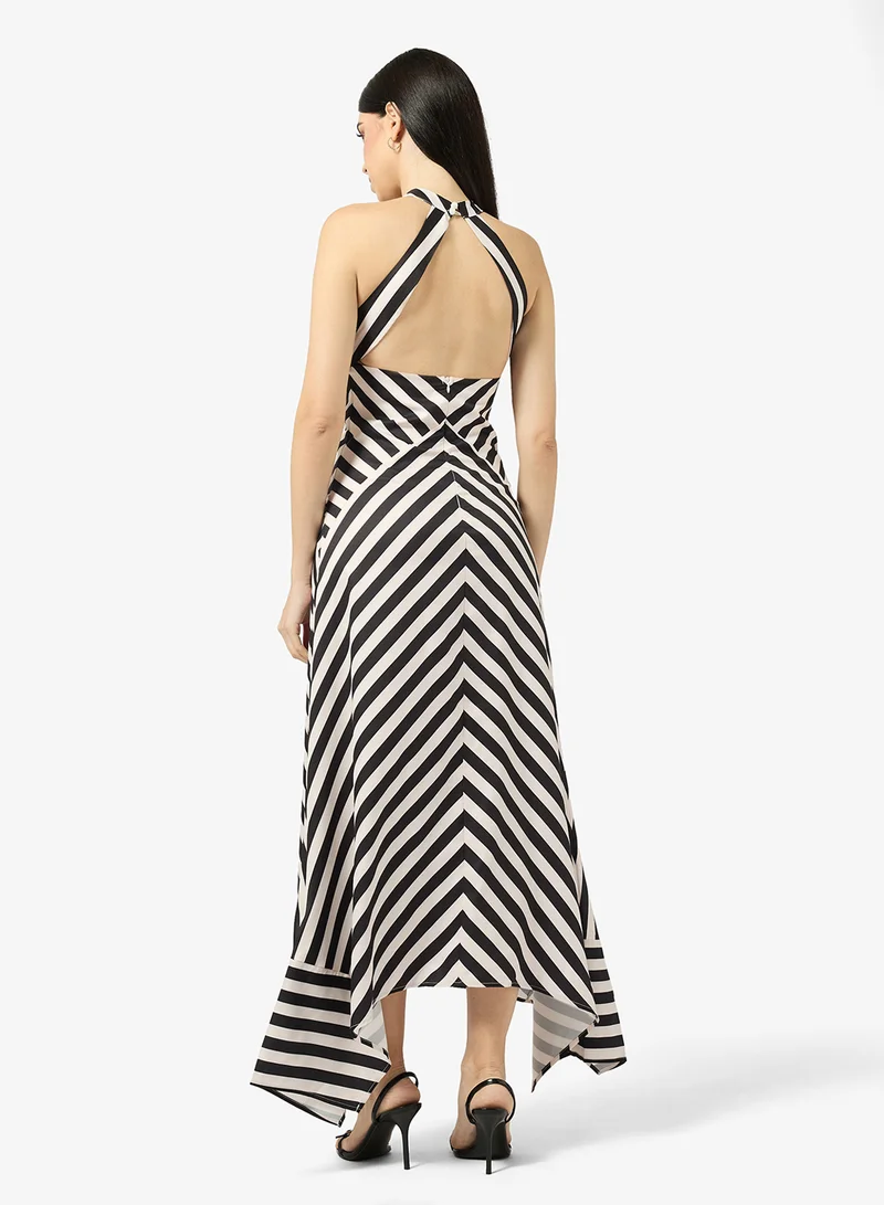 ELLA Geometric Print Halter Neck Dress